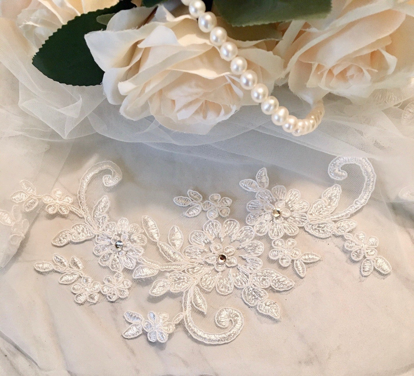 "Julianne" - Lace Edge Fingertip Length Bridal Veil - Available in White and Ivory