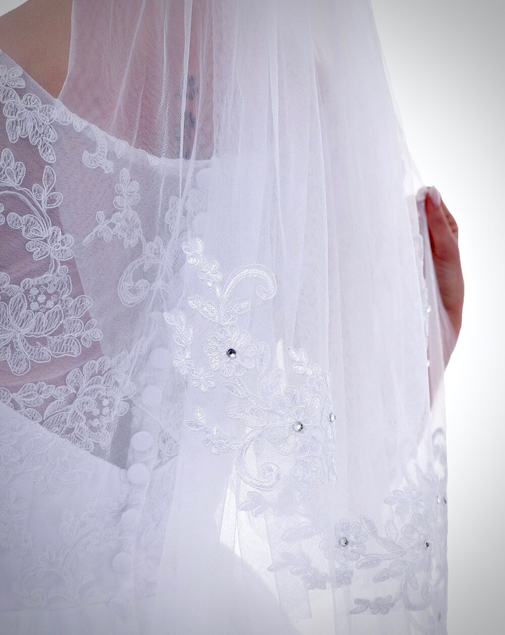 "Julianne" - Lace Edge Fingertip Length Bridal Veil - Available in White and Ivory