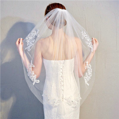 "Julianne" - Lace Edge Fingertip Length Bridal Veil - Available in White and Ivory