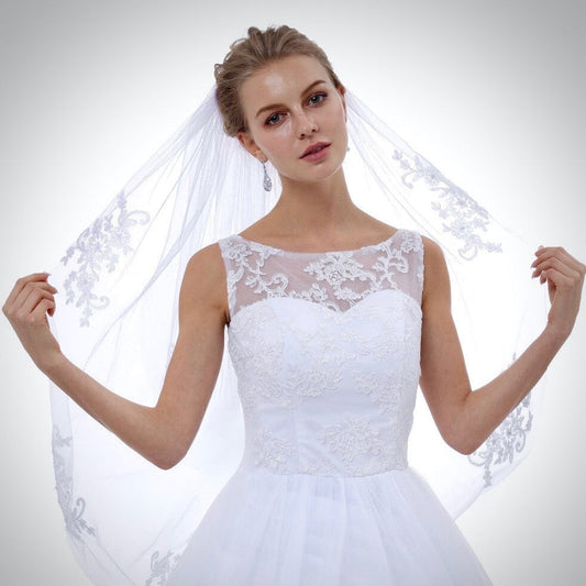 "Julianne" - Lace Edge Fingertip Length Bridal Veil - Available in White and Ivory