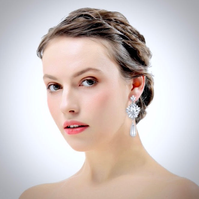Valencia - Pearl and Crystal Bridal Earrings - Available in Silver and Gold