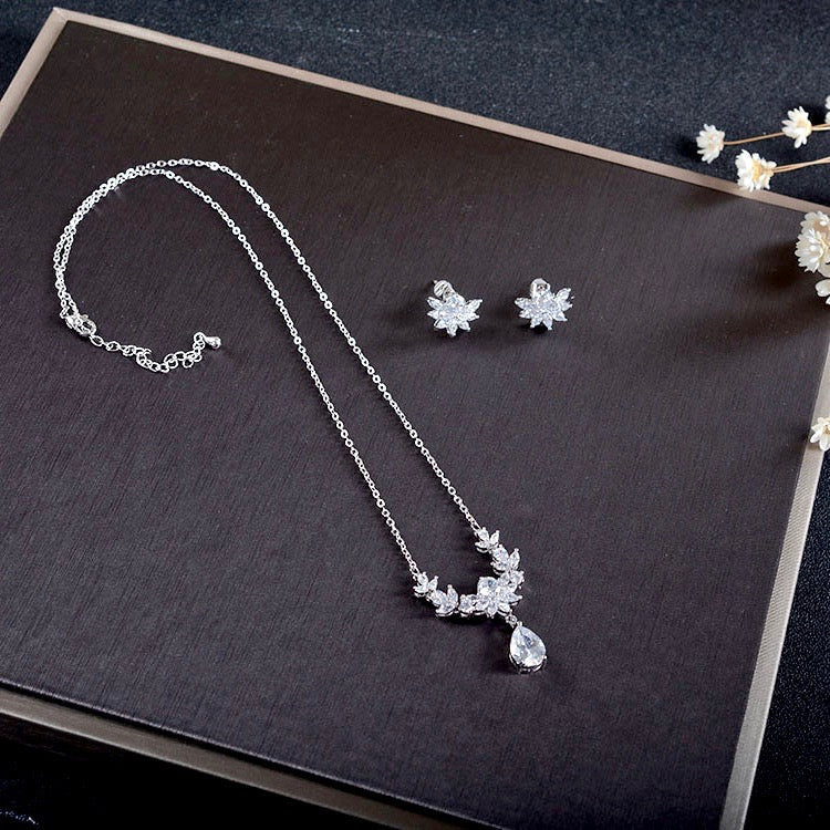 Joelle - Silver Cubic Zirconia 3-Piece Bridal Jewelry Set With Tiara