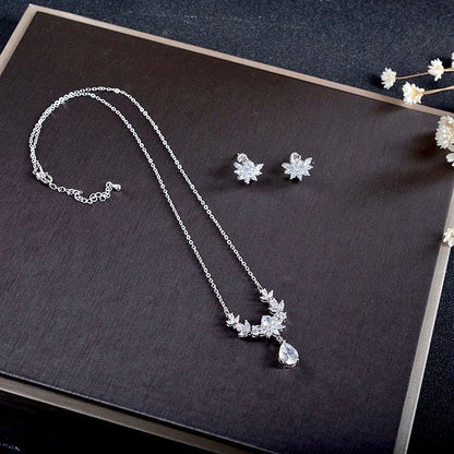 Joelle - Silver Cubic Zirconia 3-Piece Bridal Jewelry Set With Tiara