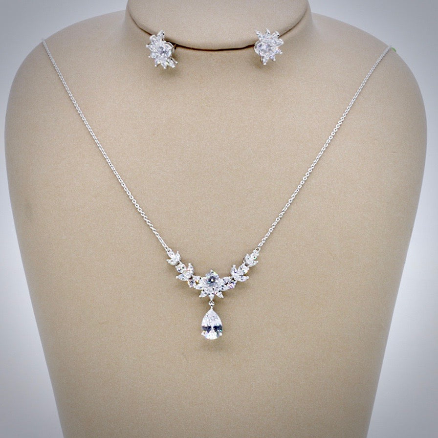 Joelle - Silver Cubic Zirconia 3-Piece Bridal Jewelry Set With Tiara