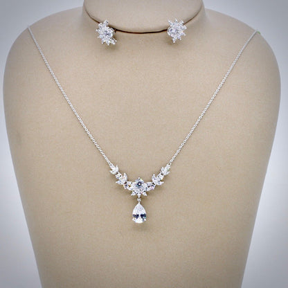 Joelle - Silver Cubic Zirconia 3-Piece Bridal Jewelry Set With Tiara