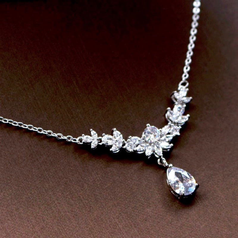 Joelle - Silver Cubic Zirconia 3-Piece Bridal Jewelry Set With Tiara