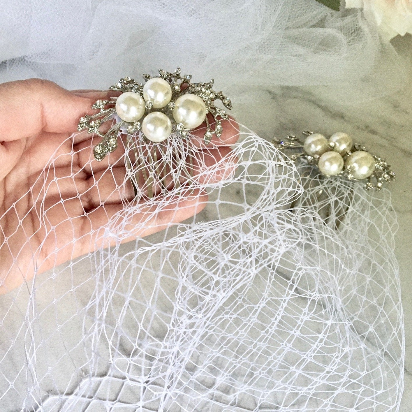 Nancy - Bridal Birdcage Veil - Available in White and Ivory