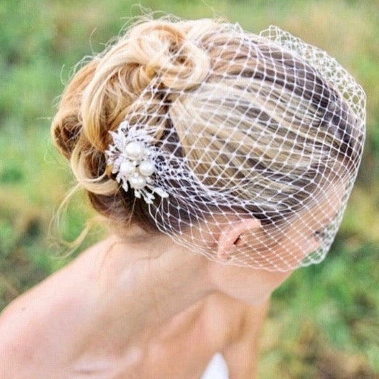 Nancy - Bridal Birdcage Veil - Available in White and Ivory