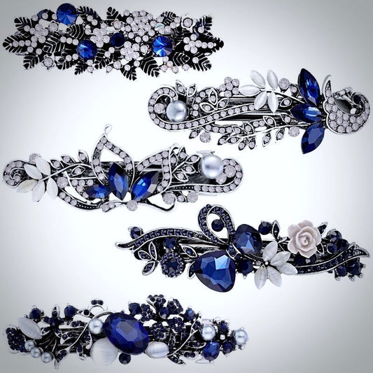 "Cyane" - Blue Crystal Bridal Hair Clips / Barrettes