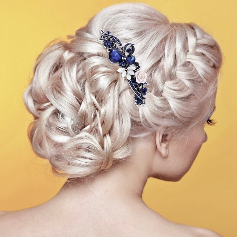 "Cyane" - Blue Crystal Bridal Hair Clips / Barrettes