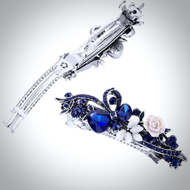 "Cyane" - Blue Crystal Bridal Hair Clips / Barrettes