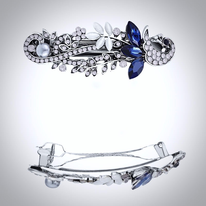 "Cyane" - Blue Crystal Bridal Hair Clips / Barrettes