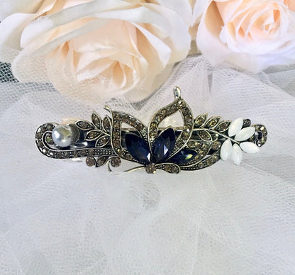 "Cyane" - Blue Crystal Bridal Hair Clips / Barrettes