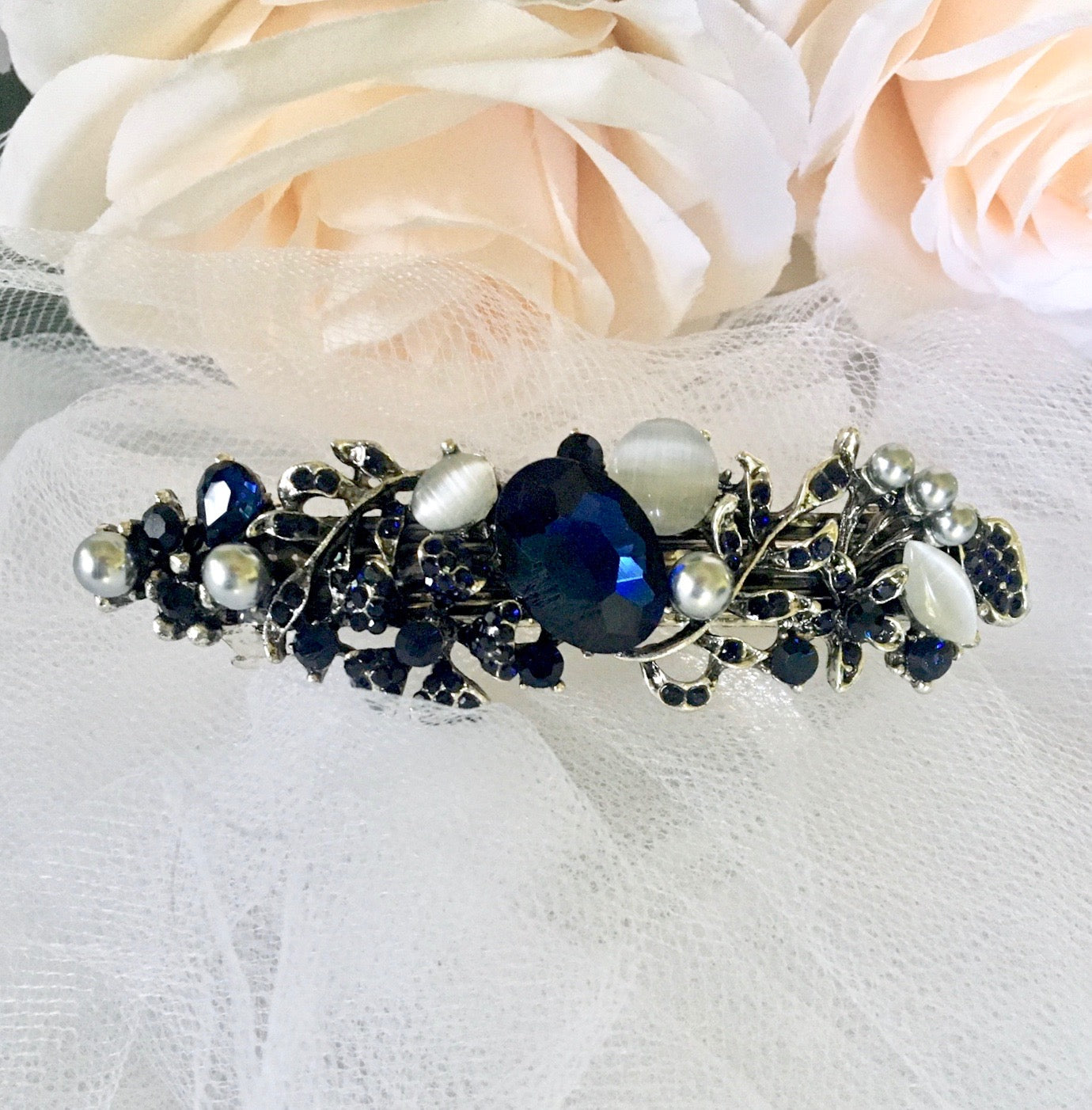 "Cyane" - Blue Crystal Bridal Hair Clips / Barrettes