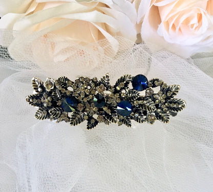 "Cyane" - Blue Crystal Bridal Hair Clips / Barrettes