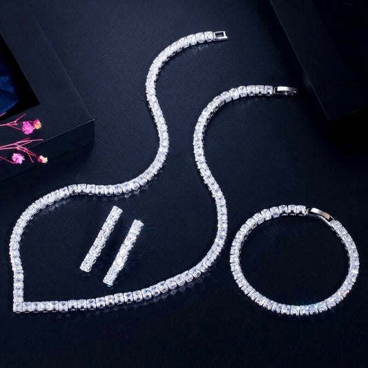Allana - Cubic Zirconia Bridal Three-Piece Jewelry Set - Available in Silver and Gold