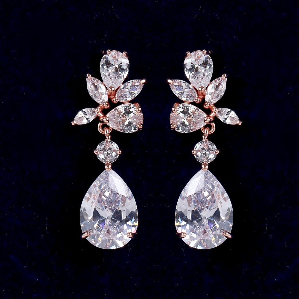 Jessica - Cubic Zirconia Bridal Earrings - Available in Silver, Rose Gold and Yellow Gold