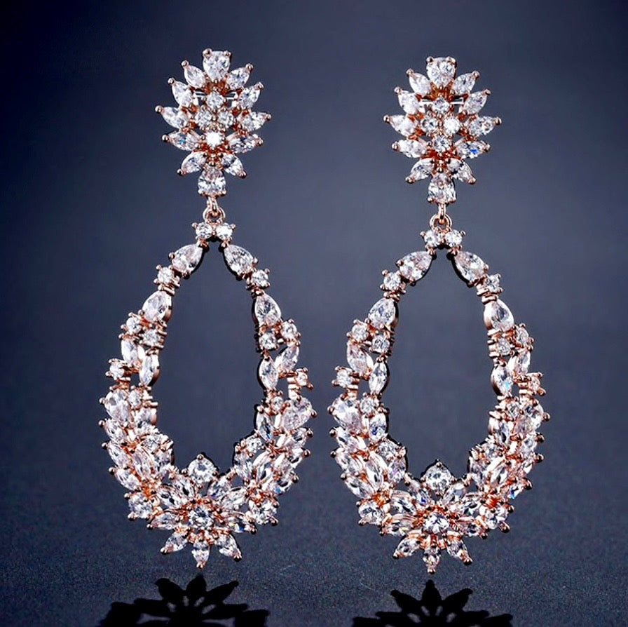 April - Cubic Zirconia Bridal Earrings - Available in Silver and Rose Gold