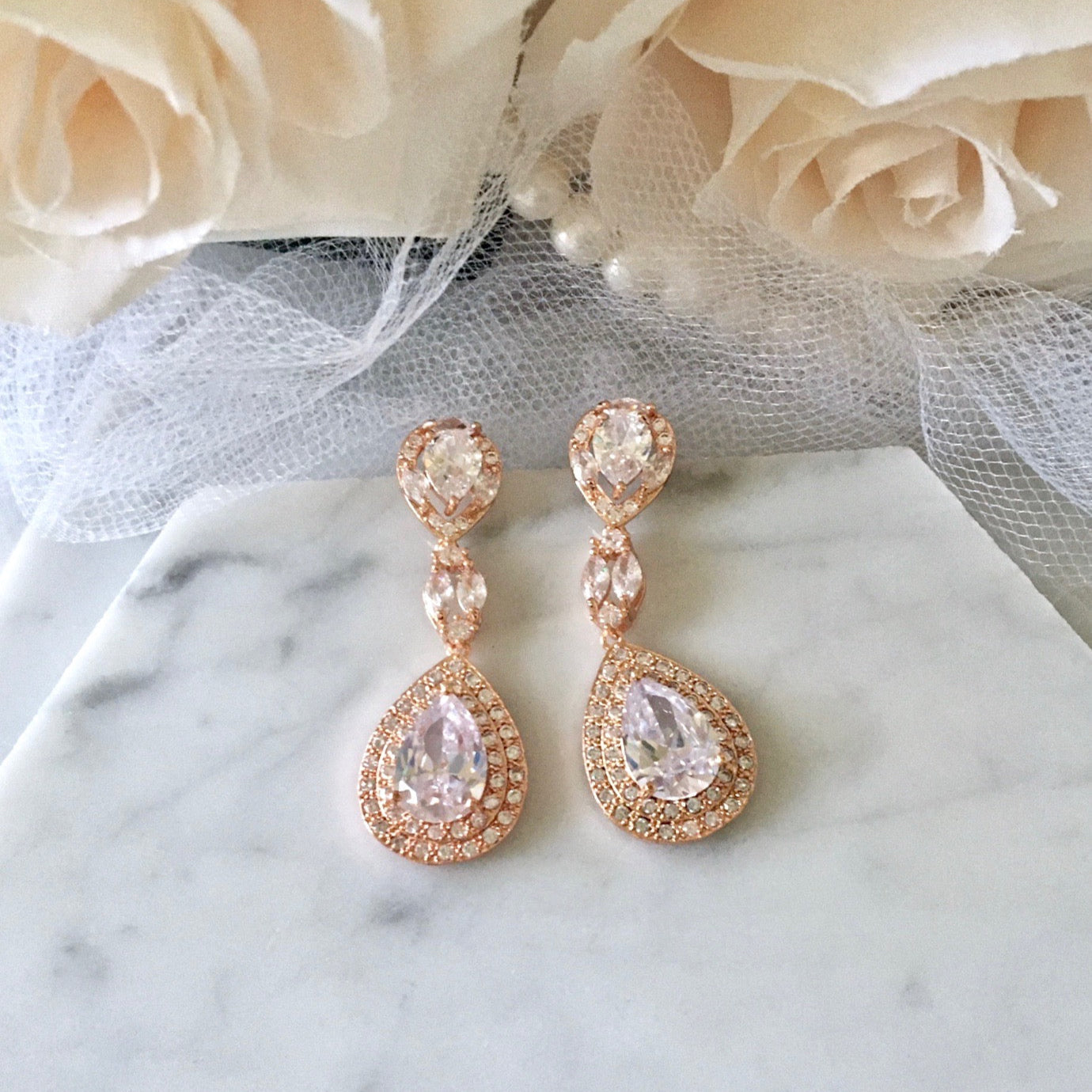 "Morning Star" - Cubic Zirconia Bridal Earrings - Available in Silver, Rose Gold and Yellow Gold