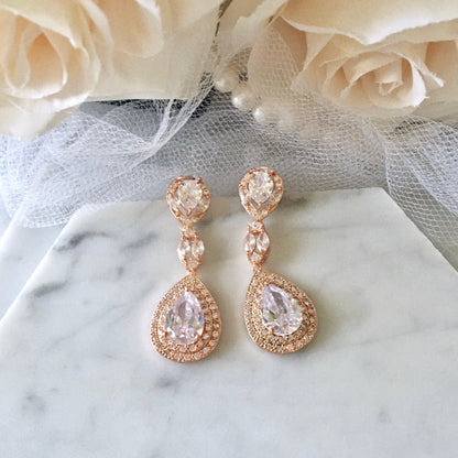 "Morning Star" - Cubic Zirconia Bridal Earrings - Available in Silver, Rose Gold and Yellow Gold