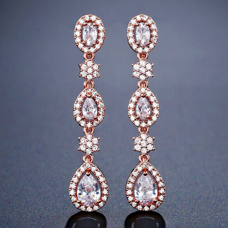 "Tiana" - Cubic Zirconia Bridal Earrings - Available in Silver, Rose Gold and Yellow Gold
