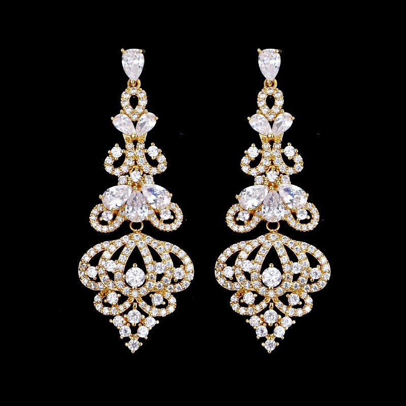 Elora - Cubic Zirconia Bridal Earrings - Available in Rose Gold, Silver and Yellow Gold