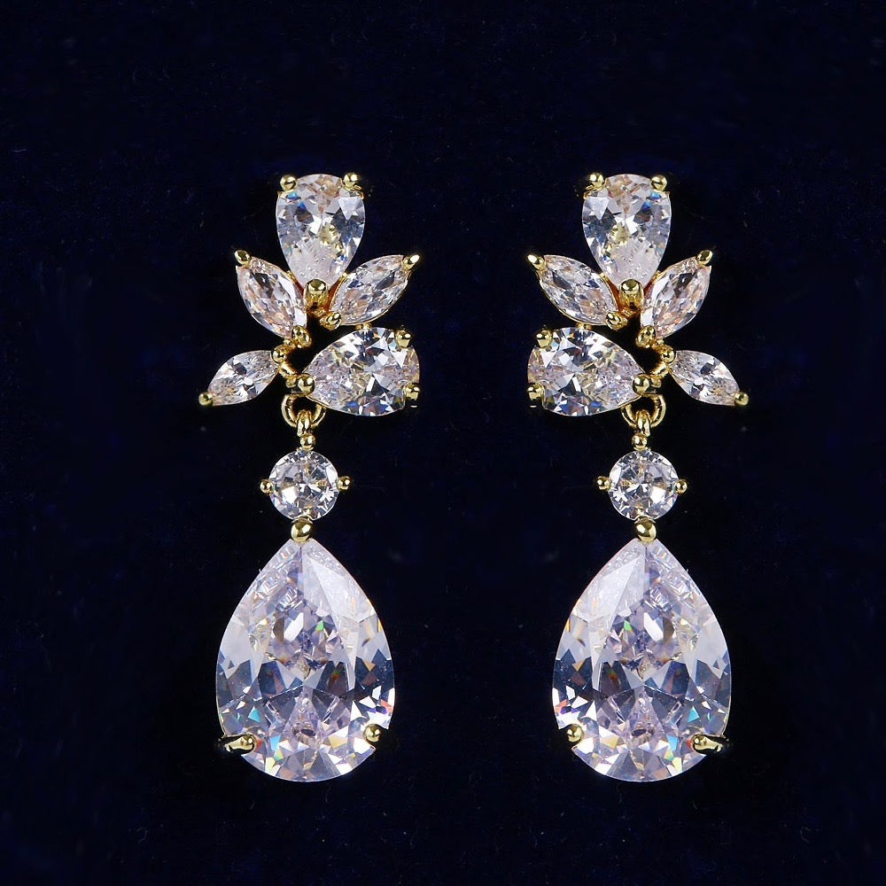Jessica - Cubic Zirconia Bridal Earrings - Available in Silver, Rose Gold and Yellow Gold