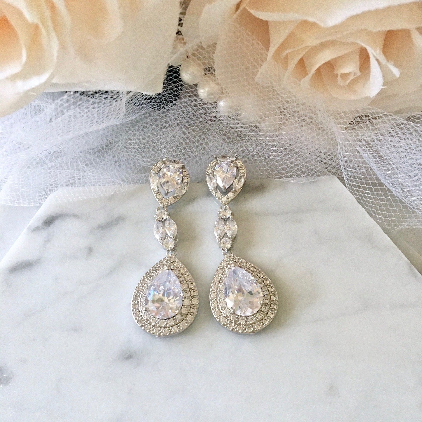 "Morning Star" - Cubic Zirconia Bridal Earrings - Available in Silver, Rose Gold and Yellow Gold