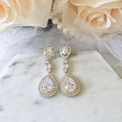 "Morning Star" - Cubic Zirconia Bridal Earrings - Available in Silver, Rose Gold and Yellow Gold