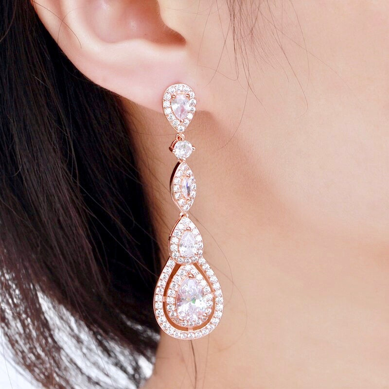 Amalfi - Cubic Zirconia Bridal Earrings - Available in Silver, Rose Gold and Yellow Gold