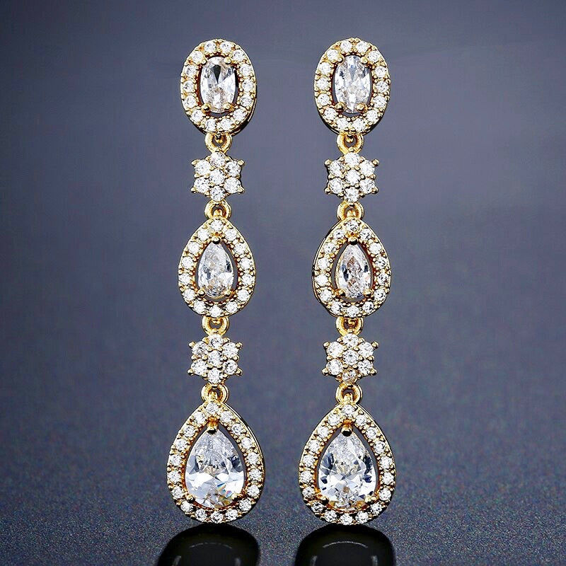 "Tiana" - Cubic Zirconia Bridal Earrings - Available in Silver, Rose Gold and Yellow Gold