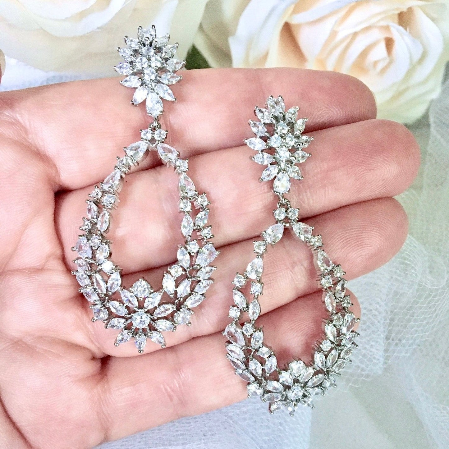 April - Cubic Zirconia Bridal Earrings - Available in Silver and Rose Gold
