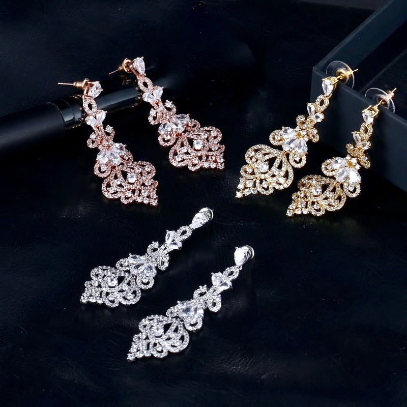 Elora - Cubic Zirconia Bridal Earrings - Available in Rose Gold, Silver and Yellow Gold