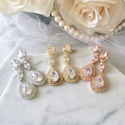 "Morning Star" - Cubic Zirconia Bridal Earrings - Available in Silver, Rose Gold and Yellow Gold
