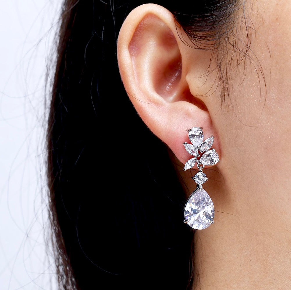 Jessica - Cubic Zirconia Bridal Earrings - Available in Silver, Rose Gold and Yellow Gold