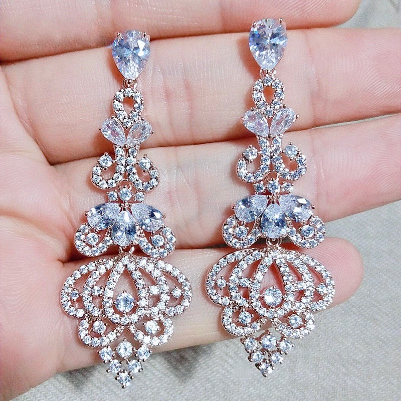 Elora - Cubic Zirconia Bridal Earrings - Available in Rose Gold, Silver and Yellow Gold