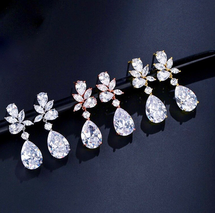 Jessica - Cubic Zirconia Bridal Earrings - Available in Silver, Rose Gold and Yellow Gold