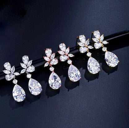 Jessica - Cubic Zirconia Bridal Earrings - Available in Silver, Rose Gold and Yellow Gold