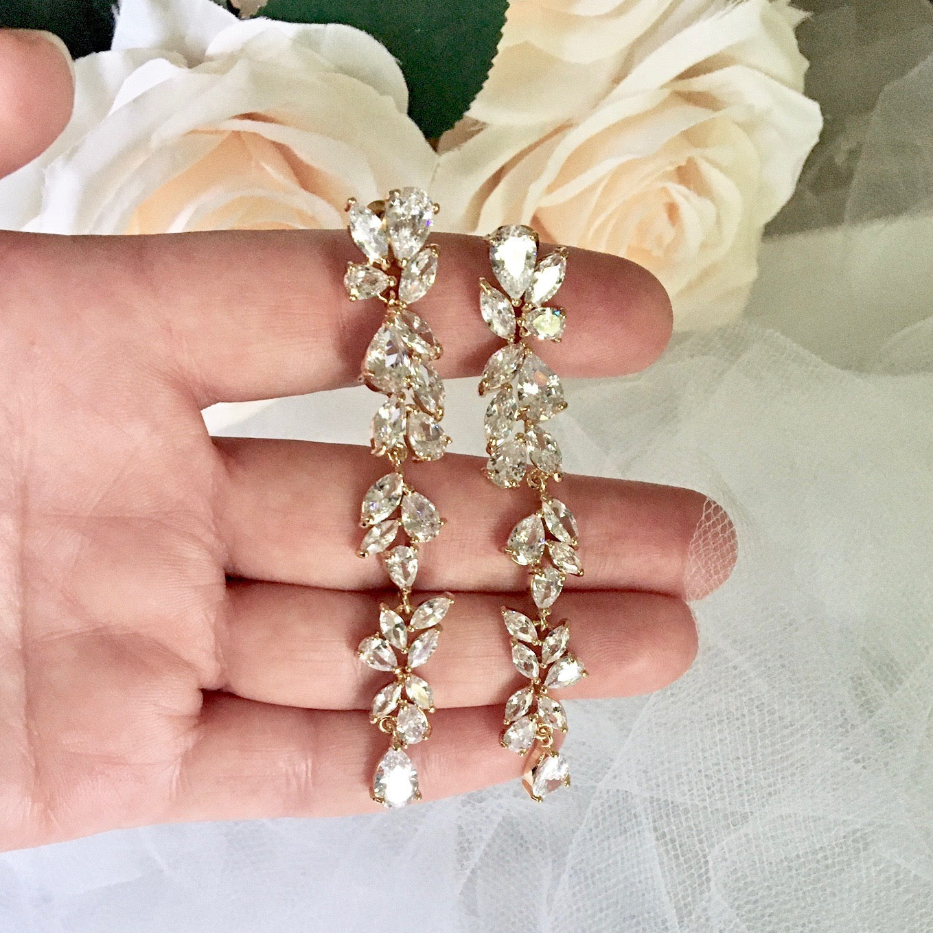 Magdalene - Cubic Zirconia Bridal Earrings - Available in Silver, Rose Gold and Yellow Gold
