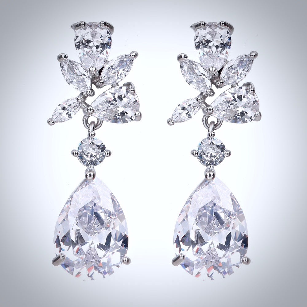 Jessica - Cubic Zirconia Bridal Earrings - Available in Silver, Rose Gold and Yellow Gold