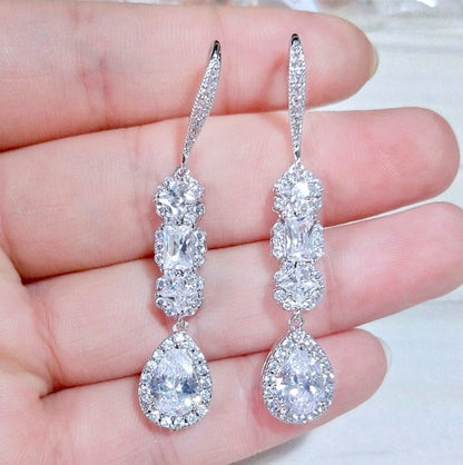Leslie - Cubic Zirconia Bridal Earrings - Available in Silver and Rose Gold