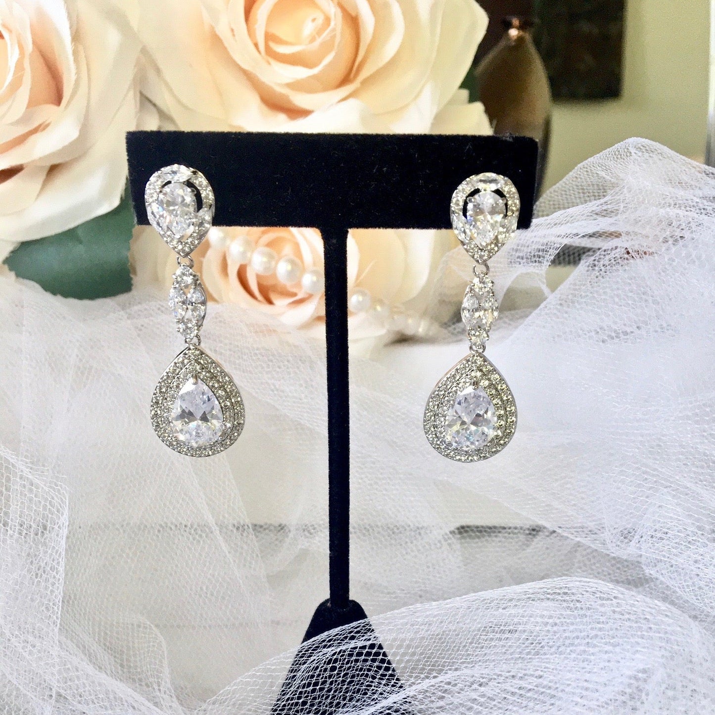 "Morning Star" - Cubic Zirconia Bridal Earrings - Available in Silver, Rose Gold and Yellow Gold