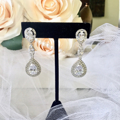 "Morning Star" - Cubic Zirconia Bridal Earrings - Available in Silver, Rose Gold and Yellow Gold