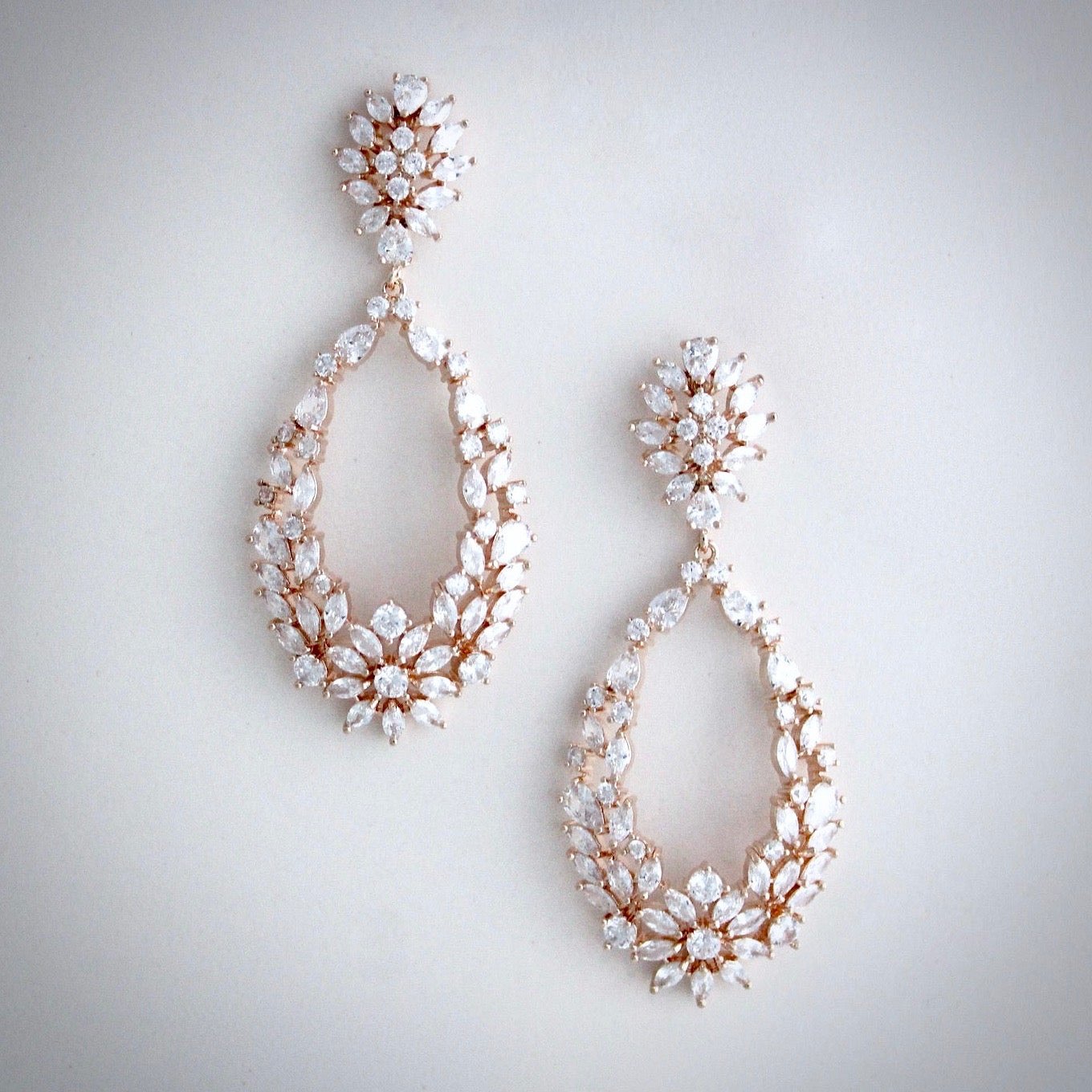 April - Cubic Zirconia Bridal Earrings - Available in Silver and Rose Gold