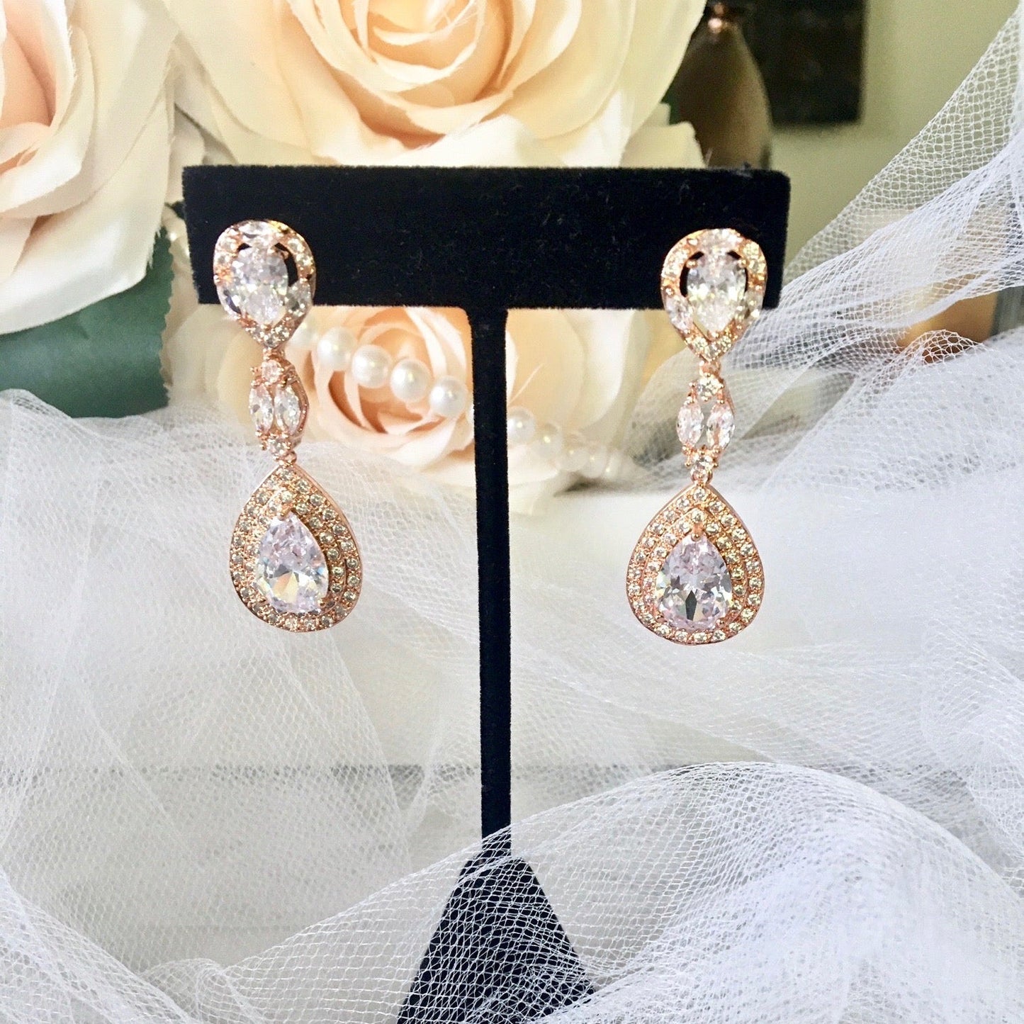 "Morning Star" - Cubic Zirconia Bridal Earrings - Available in Silver, Rose Gold and Yellow Gold