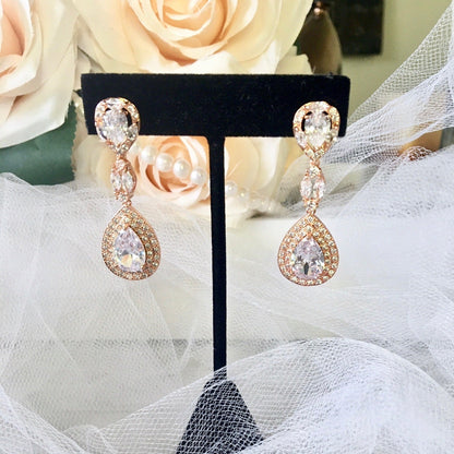 "Morning Star" - Cubic Zirconia Bridal Earrings - Available in Silver, Rose Gold and Yellow Gold
