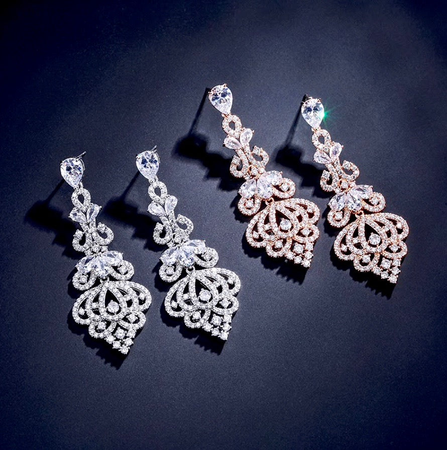 Elora - Cubic Zirconia Bridal Earrings - Available in Rose Gold, Silver and Yellow Gold