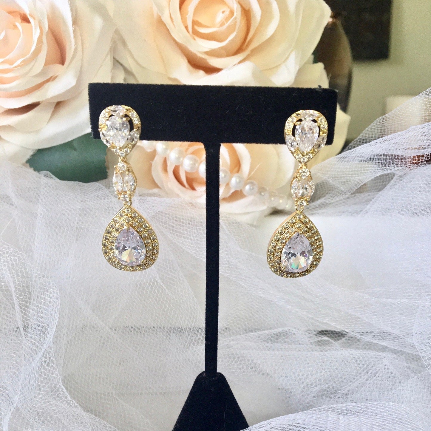"Morning Star" - Cubic Zirconia Bridal Earrings - Available in Silver, Rose Gold and Yellow Gold