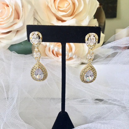 "Morning Star" - Cubic Zirconia Bridal Earrings - Available in Silver, Rose Gold and Yellow Gold