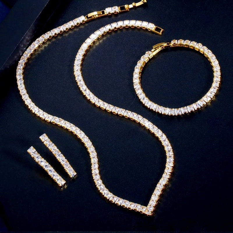 Allana - Cubic Zirconia Bridal Three-Piece Jewelry Set - Available in Silver and Gold